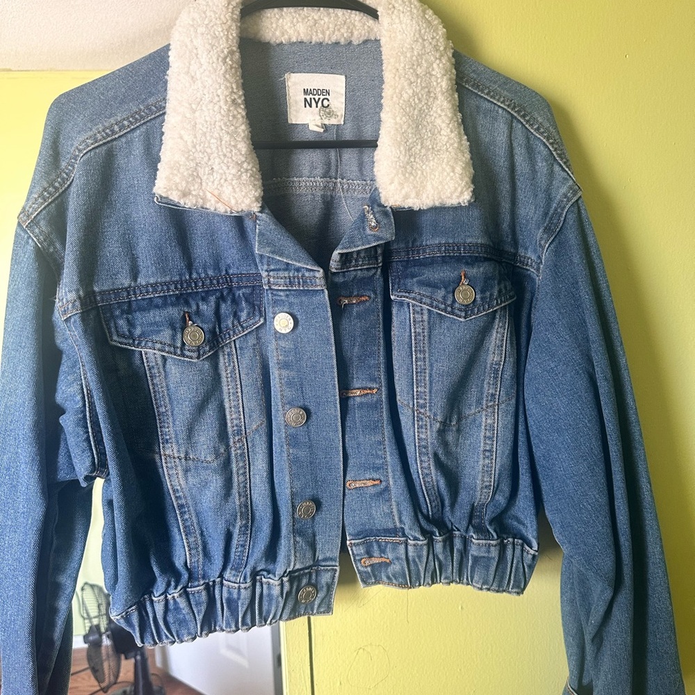 Blue Denim Jacket with White Sherpa Collar